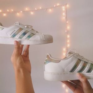 White Iridescent Adidas Superstars